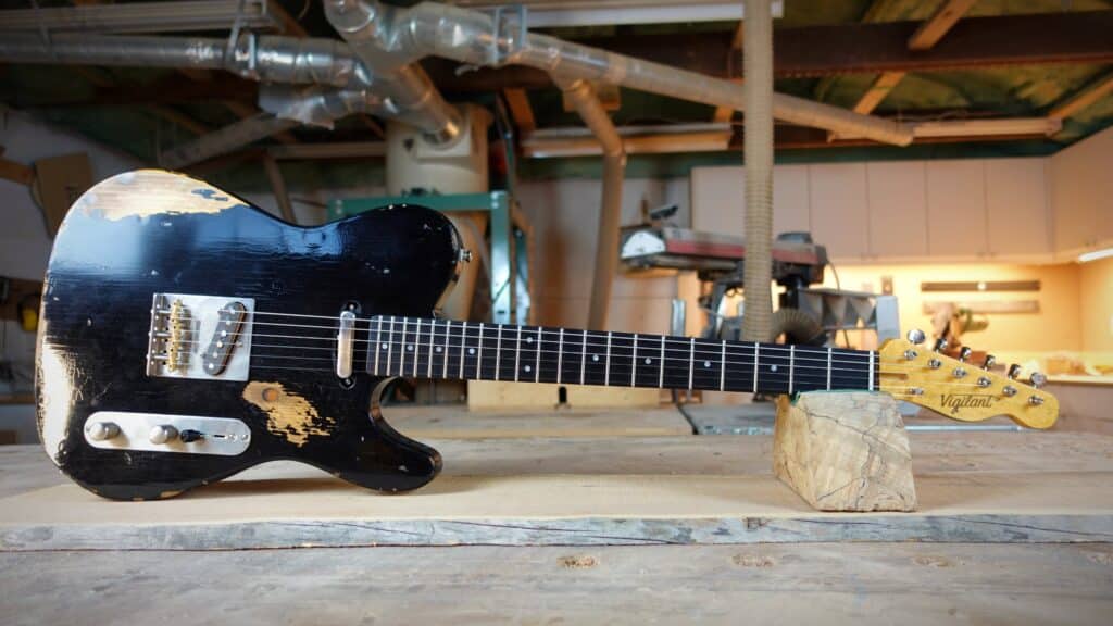 A beautiful electric guitar with our real wood ebony alternative as the fretboard.